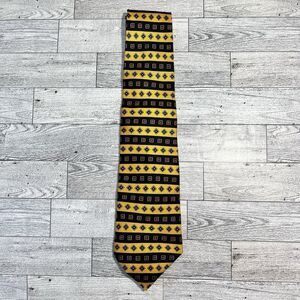 Vintage Tommy Hilfiger Neck Tie 100% Silk Yellow Geometric Made In USA Mens